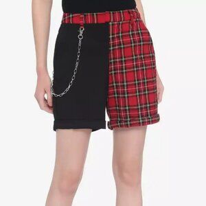EUC Hot Topic Black & Red Plaid Split Bermuda Shorts